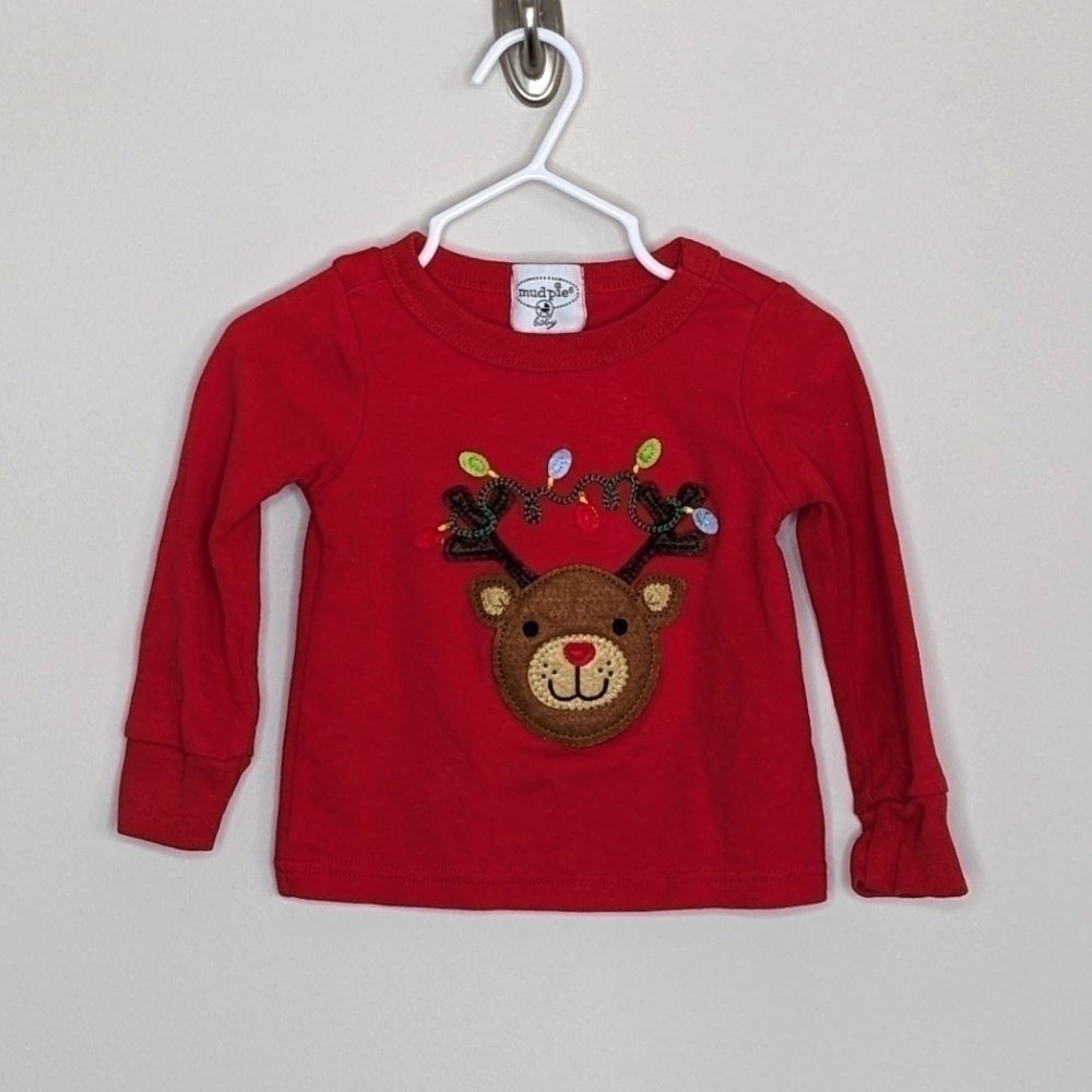 Mud Pie Reindeer Christmas Light Shirt 12-18m